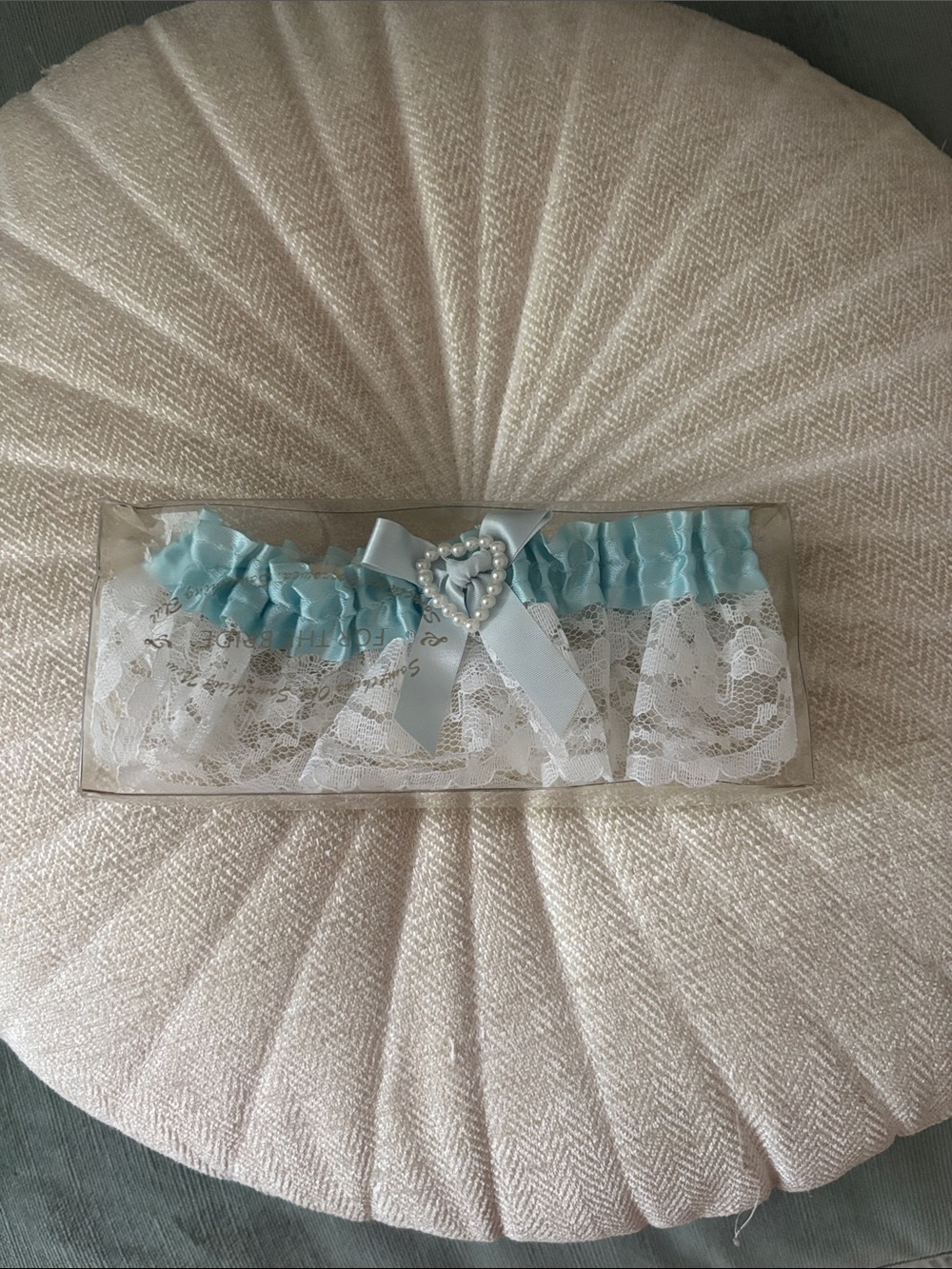 Satin and Lace Bridal Garter with Pearl Heart